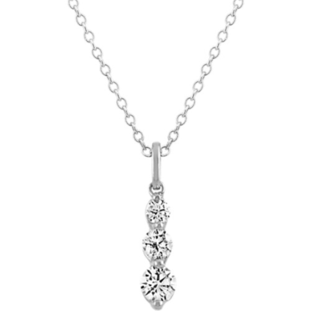 Three-Stone Diamond Pendant in 14k White Gold 22"